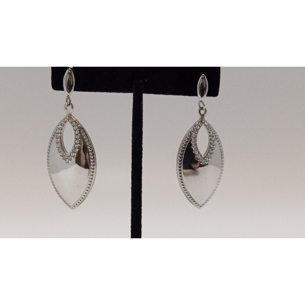 Stainless Steel & Clear Crystal Stud Dangle Earrings 2.5 inch - Picture 8 of 9